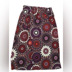 Women's Midi Skirt in Purple and Red Geometric Print